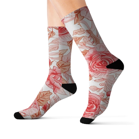 Pink Rose Socks | Sublimation Floral Crew Socks