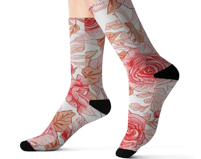 Pink Rose Socks | Sublimation Floral Crew Socks