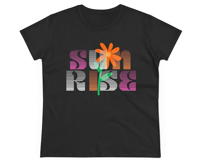 Sunrise Floral Graphic Tee: Women's Cotton T-Shirt