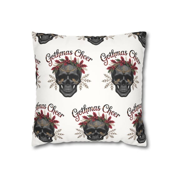 Gothic Christmas Skull Pillowcase, Floral Holiday Decor