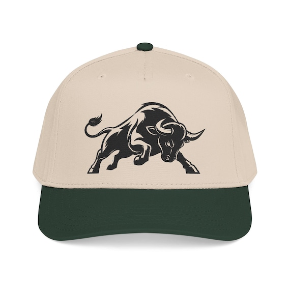 Charging Bull Illustration Mid Profile Baseball Cap | Bull Logo Hat