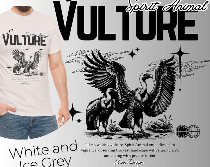 VULTURE T-Shirt, Spirit Animal Tee, Bold Lettering Shirt, Unisex Cotton Top, Bird Lover Gift, Animal Graphic Tee