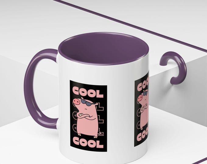 Coffee Mug, Funny Pig Lover Gift, Cool Pig Arms Crossed Glasses, Pink Pig Design, Farm Animal Gift, Pig Coffee Cup