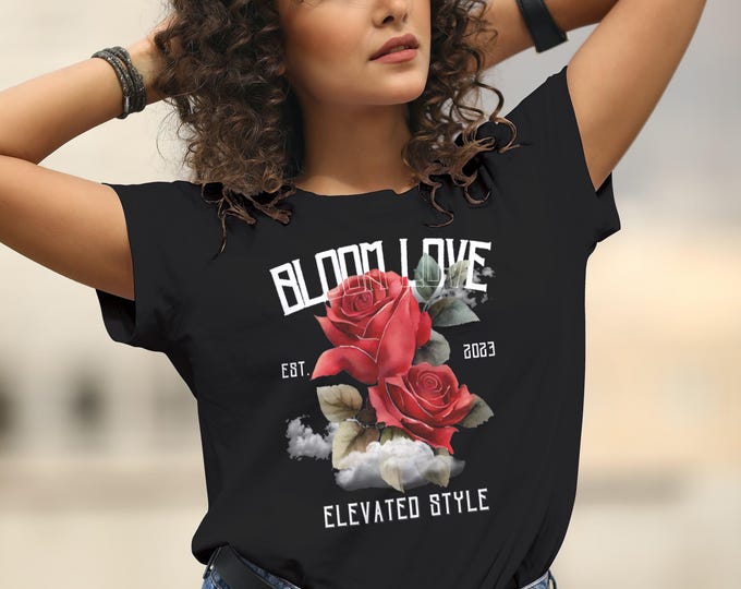 Bloom Love Red Roses Shirt, Elevated Style Tee, Unisex Floral Graphic Tshirt, Gift for Flower Lovers, Casual Wear