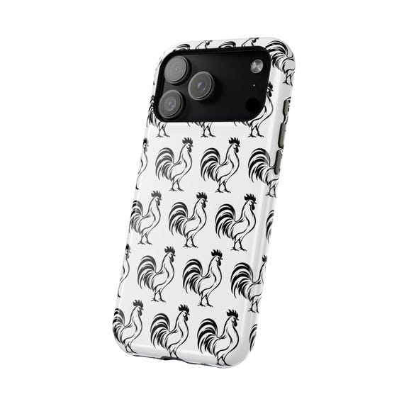 Black Rooster Pattern Phone Case | Magnetic Impact-Resistant Case