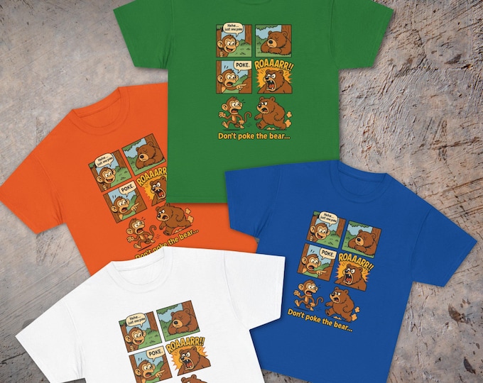 Funny Cartoon Bear T-Shirt: Unisex Heavy Cotton Graphic Tee