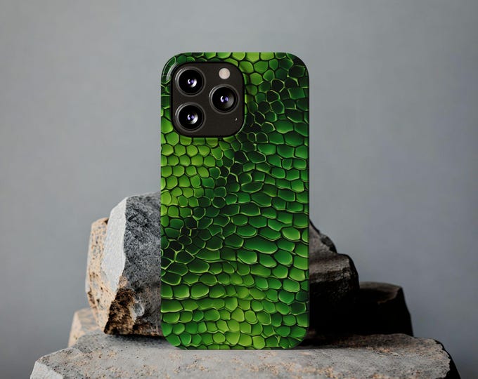 Slim Phone Cases - Vibrant Green Snake Skin, Reptile Pattern Cell Phone Covers, Stylish Serpent Phone Accessories, Unique Snake Print Phone