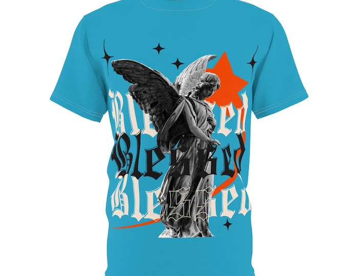 Guardian Angel Unisex Cut & Sew Tee, Vintage Graphic Tee, Spiritual Apparel, Chicano Casual Wear, Gifts for Loved Ones,Vibrant Blessed Shirt