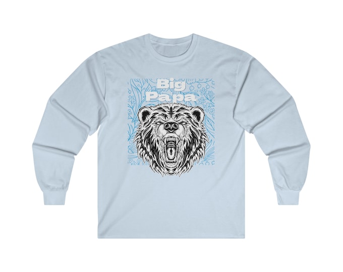 Papa Ultra Cotton Long Sleeve Tee Blue , Bear Shirt , Fathers Day Gift , Dads Wear