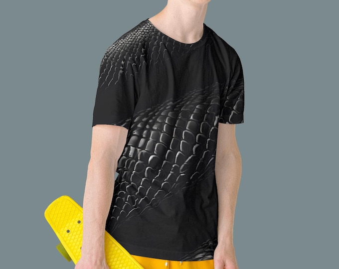 Black Snake Skin Unisex Tee, Black Reptile Print T-Shirt, Cobra Pattern Clothing, Serpent Lover Shirt, Edgy Animal Print Top,(AOP)