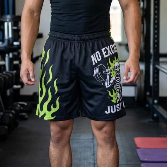 No Excuses Just Reps Basketball Shorts | Skeleton Weightlifting Flames