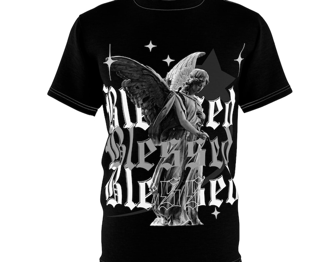 Angel Unisex Cut & Sew Tee, T-Shirt, Vintage Graphic Tee, Spiritual Apparel, Unique Casual Wear, Gifts for Loved Ones, Blessed Black Shirt