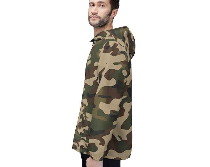 Camouflage Green Windbreaker Jacket - Outdoor Hunting Camping Apparel, Military Style Coat, Tactical Gear, Army Survival Clothing, Woodland