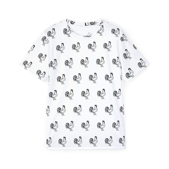 Black Rooster Pattern T-Shirt | All-Over Print Rooster Tee
