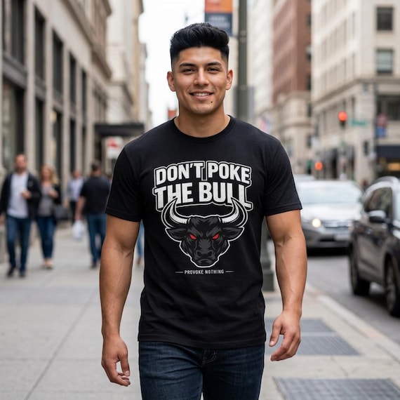 Dont Poke The Bull graphic T-shirt | Angry Bull Head, Red Eyes