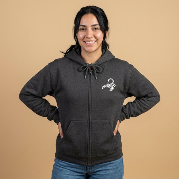 White Scorpion Graphic Zip Hoodie | Full Zip Hooded Sweatshirt