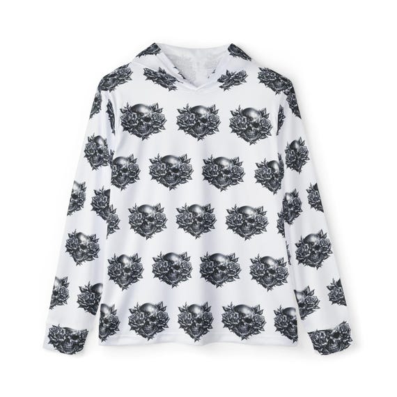 Chrome Skull with Roses Hoodie | All-Over Print, Gothic Athletic Warmup