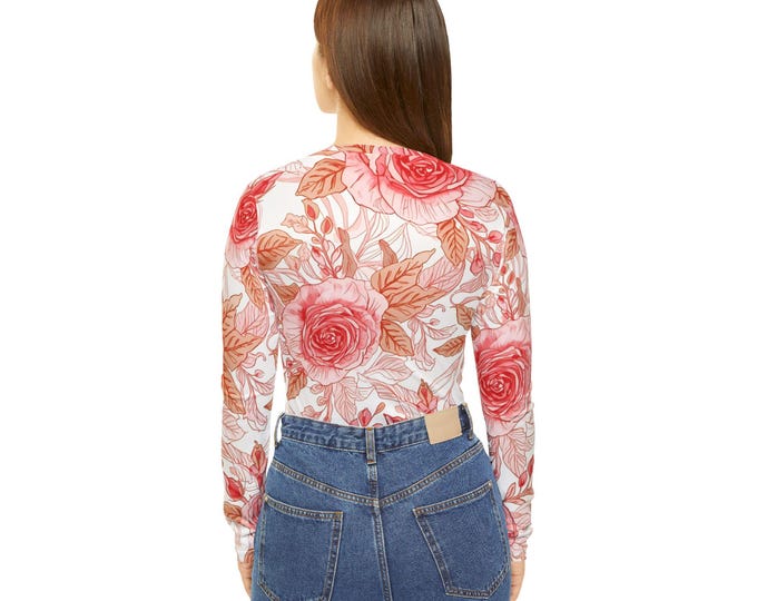 Floral V-Neck Long Sleeve Shirt, Lightweight Women's Top