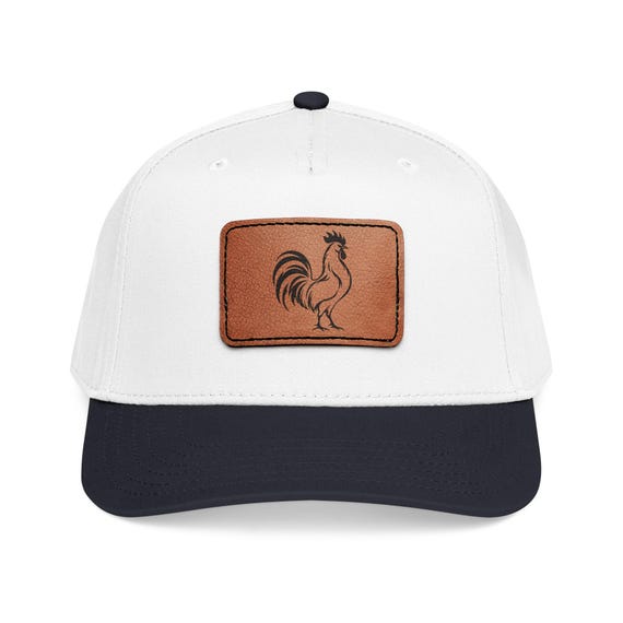 Black Rooster Leather Patch Baseball Cap | Mid Profile Snapback