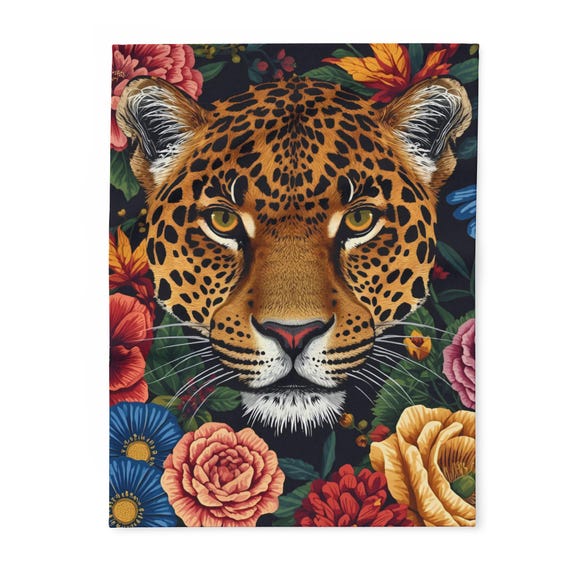 Leopard Floral Arctic Fleece Blanket, Cozy Throw