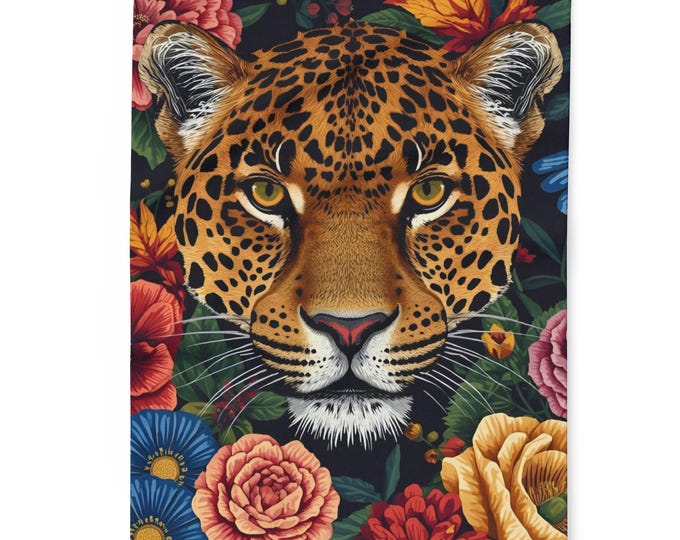 Leopard Floral Arctic Fleece Blanket, Cozy Throw