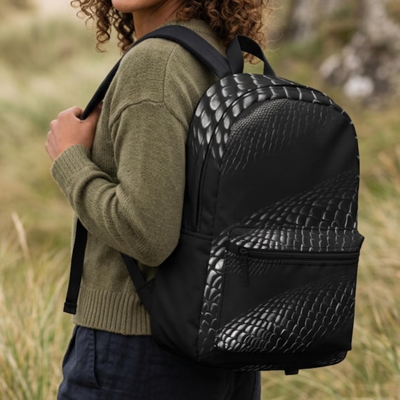 Black Cobra Snake Skin Backpack: Trendy Travel Rucksack