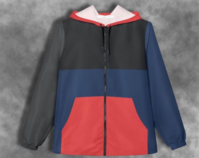 Nightwave Color Block Windbreaker, Navy Gray Red, Streetwear Jacket
