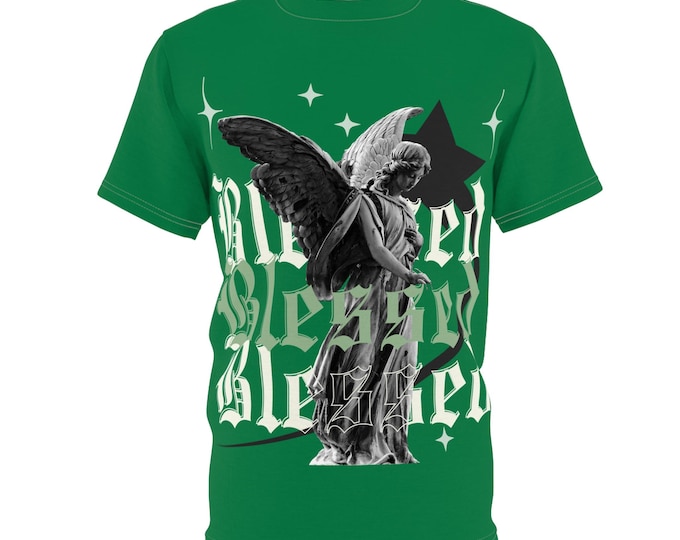 Blessed Angel Unisex Cut & Sew Tee, Gothic T-Shirt, Vintage Graphic Tee, Spiritual Apparel, Unique Casual Wear, Gifts for Loved Ones