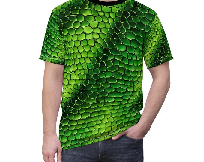 Green Snake Skin (AOP)Unisex Tee, Reptile Print Shirt, Vibrant Serpent Tee, Animal Lover Gift, Nature Inspired Top