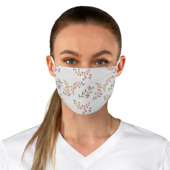 Watercolor Floral Vine Face Mask | Pink Orange Botanical Print