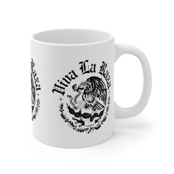 Viva La Raza eagle on cactus Mug 11oz | Old English lettering