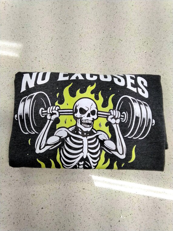 Skeleton Fitness T-Shirt: No Excuses, Gym Workout Tee