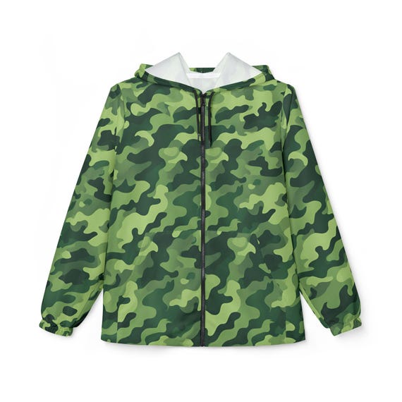 Camouflage Green Windbreaker: Lightweight Outdoor Rain Coat