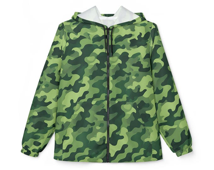 Camouflage Green Windbreaker Jacket, Vibrant Three Shades, Outdoor Apparel, Lightweight Rain Coat, Festival Outfit, Unisex Clothing