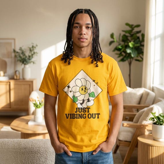 Retro Daisy Flower Graphic Tee | "Just Vibing Out" Casual Cotton Shirt