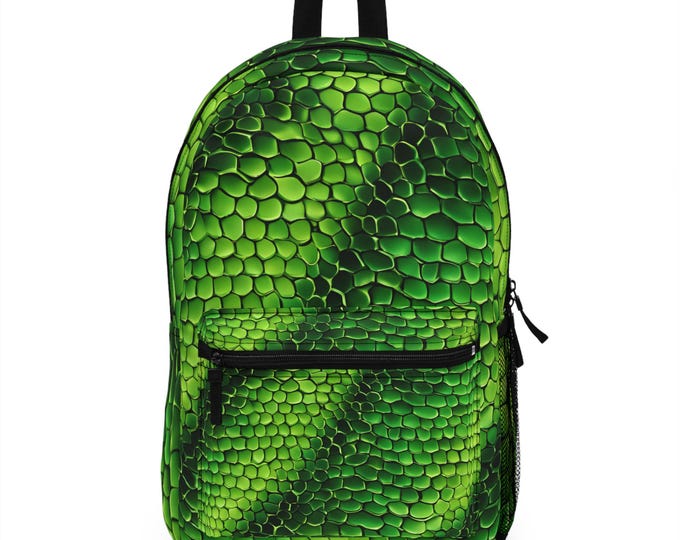 Snake Skin Backpack, Reptile Print Rucksack, Green Serpent Knapsack, Animal Pattern Bag, Jungle Safari Backpack, Vibrant Snake Scale Bookbag