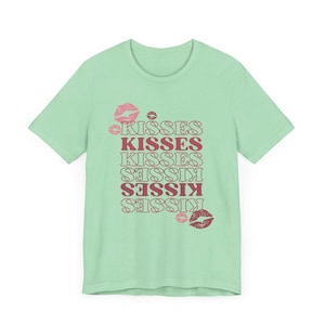 T-Shirt, Pink Kisses Tee, Unisex Lips Marked Shirt, Romantic Couples Top, Lipstick Kisses Apparel