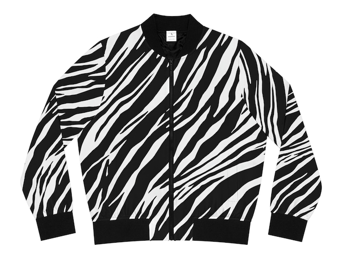 Tiger Stripe Bomber Jacket: Women's Black & White Animal Print Outerwear
