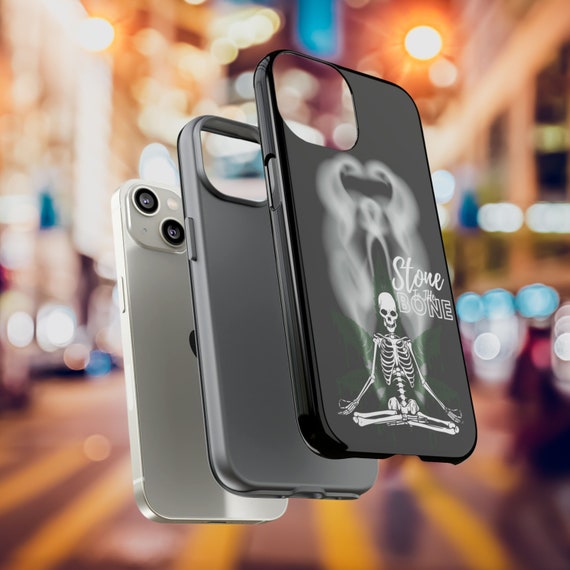Phone Cases, Skeleton Meditating with Weed Leaf, Stoner Gift, Marijuana Accessories, Smoke Rising, Stoner Phone Covers