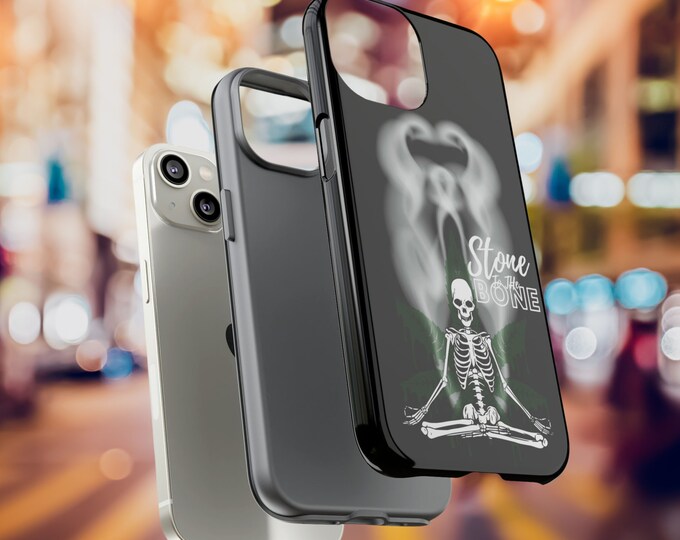Phone Cases, Skeleton Meditating with Weed Leaf, Stoner Gift, Marijuana Accessories, Smoke Rising, Stoner Phone Covers