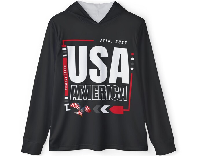 Hoodie, USA America Patriotic Sweatshirt, Men's Sweatshirt Jacket, Sports Warmup Pullover, Athletic Hoody, Workout Hoodie