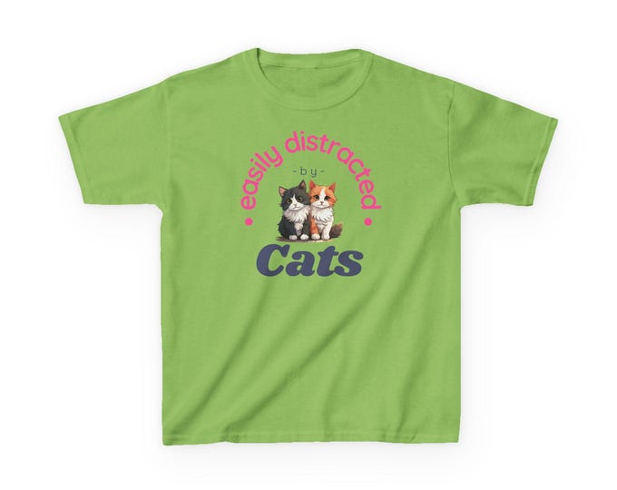 Easily Distracted by Cats Kids Tee, Fun Cat Shirt for Kids, Gift for Cat Lovers, Playful Animal Apparel, Birthday Outfit, Unique Pet Gift