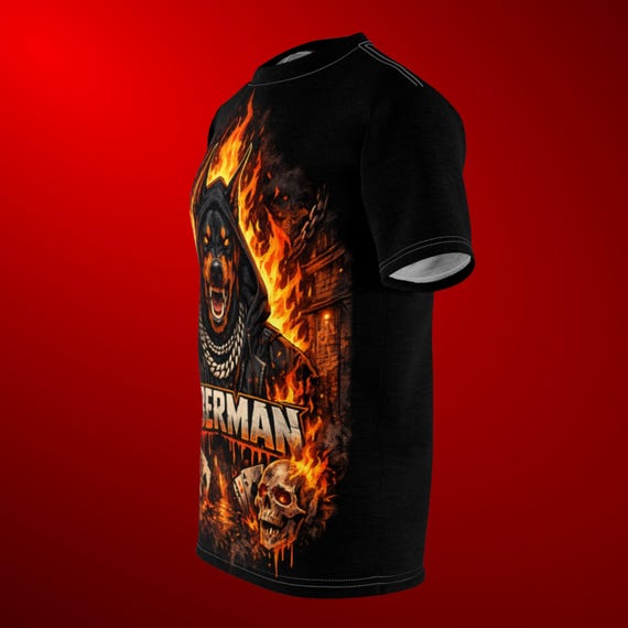 Flaming Doberman Hooded Doberman T-Shirt | Fierce Dog Graphic Tee