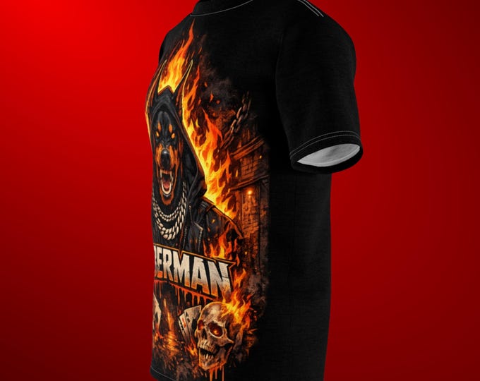 Flaming Doberman Hooded Doberman T-Shirt | Fierce Dog Graphic Tee