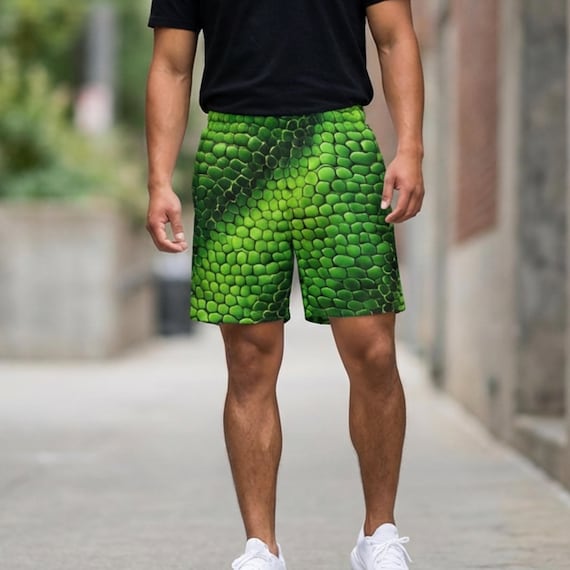 Green Snake Skin Pattern Men's Sports Shorts | All-Over Print