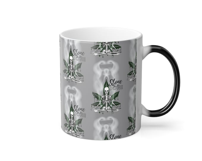 Stone To The Bone Color Morphing Mug, 11oz , Stone To The Bone 420 MJ Skeleton Meditating 11.oz Mug Gift , 420 Grey 11.oz Color Morphing Mug