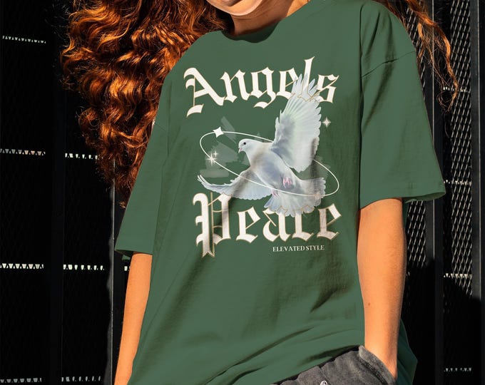 Vintage Angel's Peace Unisex Heavy Cotton Tee, Old School Lettering Shirt, Religious Dove Graphic Tee, Men's Women's Comfort Tee, Spiritual