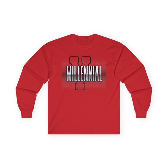 Millennial Graphic Tee: Black & White Long Sleeve Cotton Shirt