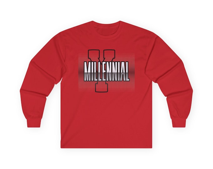 Millennial Graphic Tee: Black & White Long Sleeve Cotton Shirt