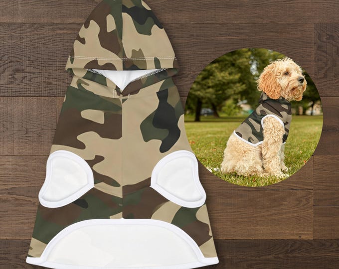 Camouflage Pet Hoodie, Green Camo Dog Sweatshirt, Military Print Puppy Jacket, Army Theme Cat Hoodie, Outdoor Pet Clothes